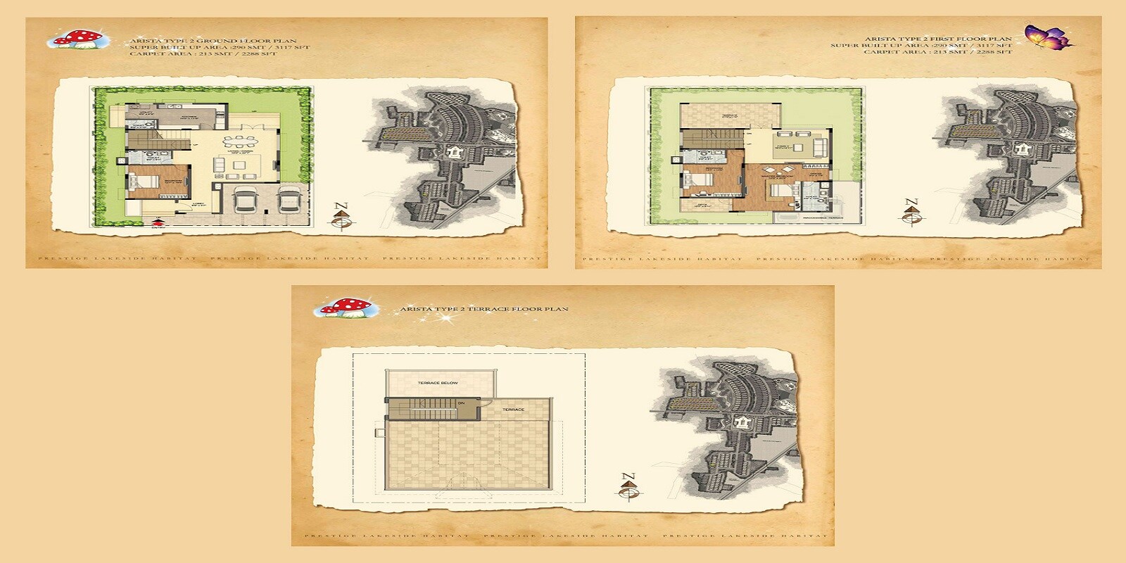 Floor plan of 3 BHK 3117 Sq. Ft. Villa in Prestige Lakeside Habitat Villas, Bangalore