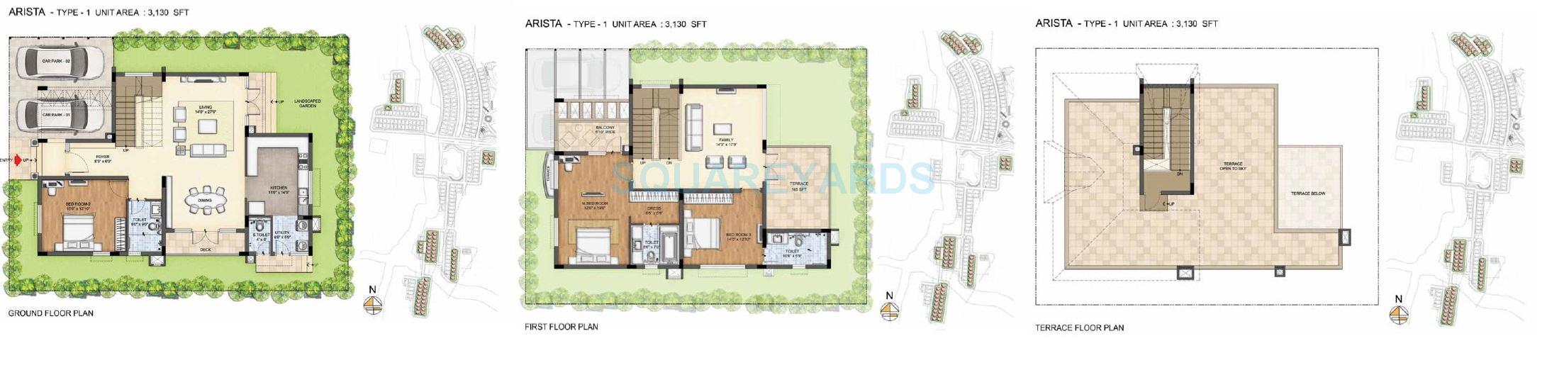 Floor plan of 3 BHK 3130 Sq. Ft. Villa in Prestige Lakeside Habitat Villas, Bangalore