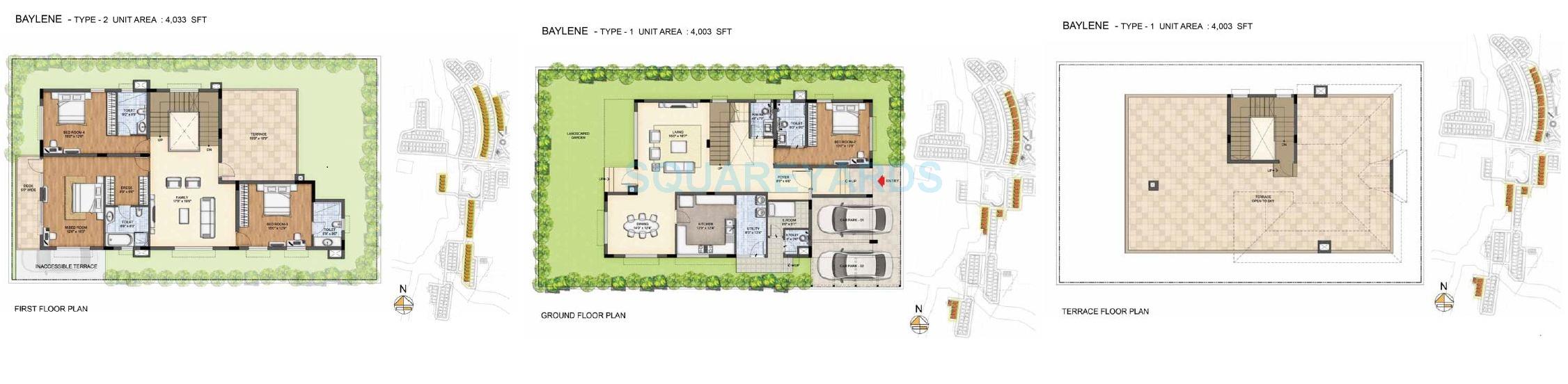 Floor plan of 4 BHK 4003 Sq. Ft. Villa in Prestige Lakeside Habitat Villas, Bangalore