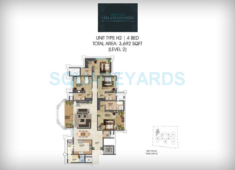 Floor plan of 4 BHK 3692 Sq. Ft. Apartment in Prestige Leela Residency, Bangalore