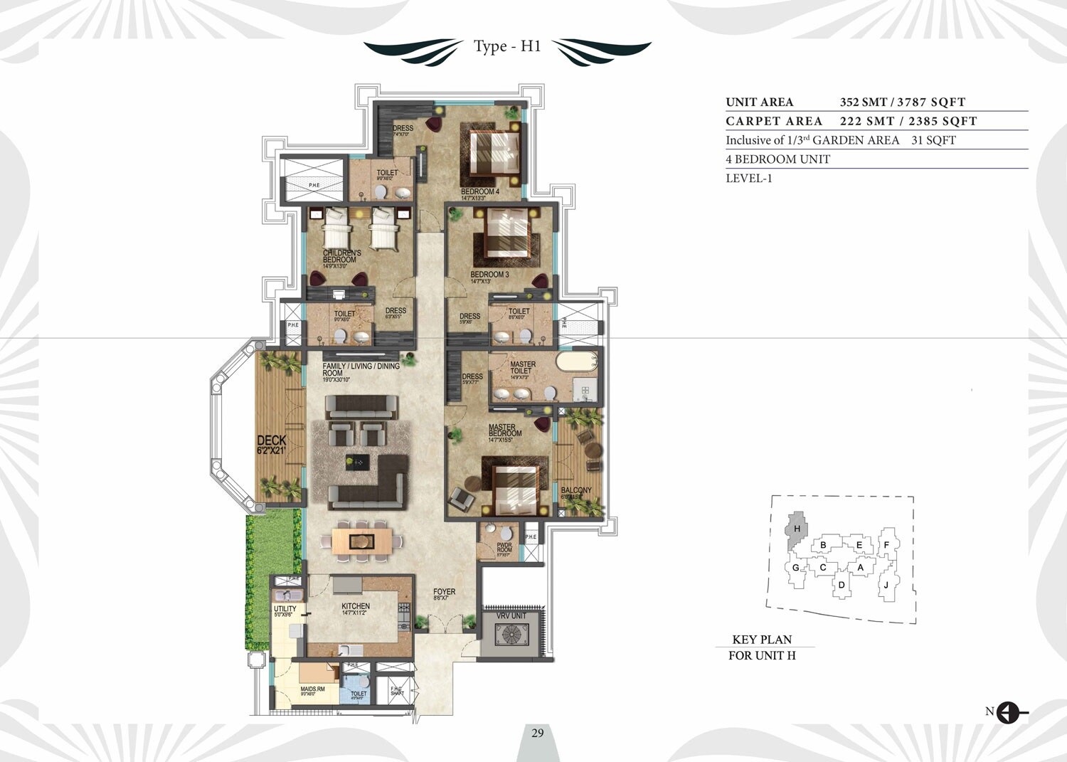 Floor plan of 4 BHK 3787 Sq. Ft. Apartment in Prestige Leela Residency, Bangalore