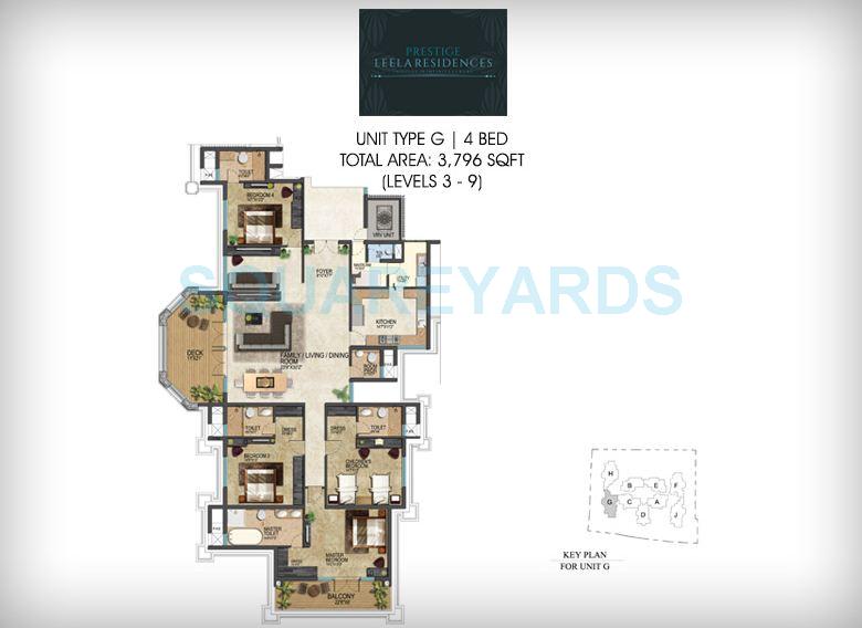 Floor plan of 4 BHK 3796 Sq. Ft. Apartment in Prestige Leela Residency, Bangalore