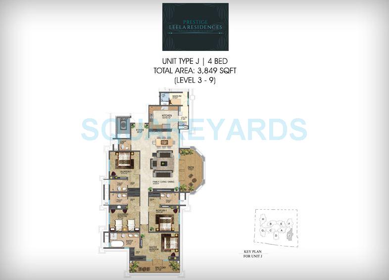 Floor plan of 4 BHK 3849 Sq. Ft. Apartment in Prestige Leela Residency, Bangalore