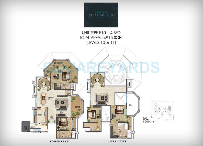 Floor plan of 4 BHK 5913 Sq. Ft. Apartment in Prestige Leela Residency, Bangalore