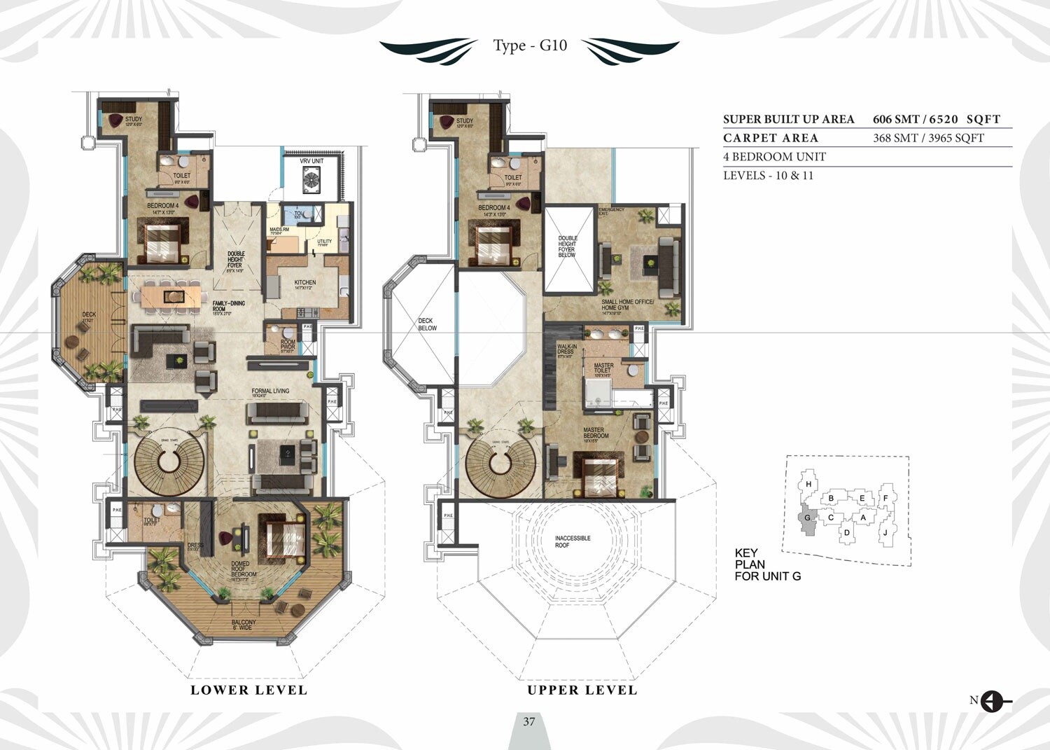 Floor plan of 4 BHK 6520 Sq. Ft. Apartment in Prestige Leela Residency, Bangalore
