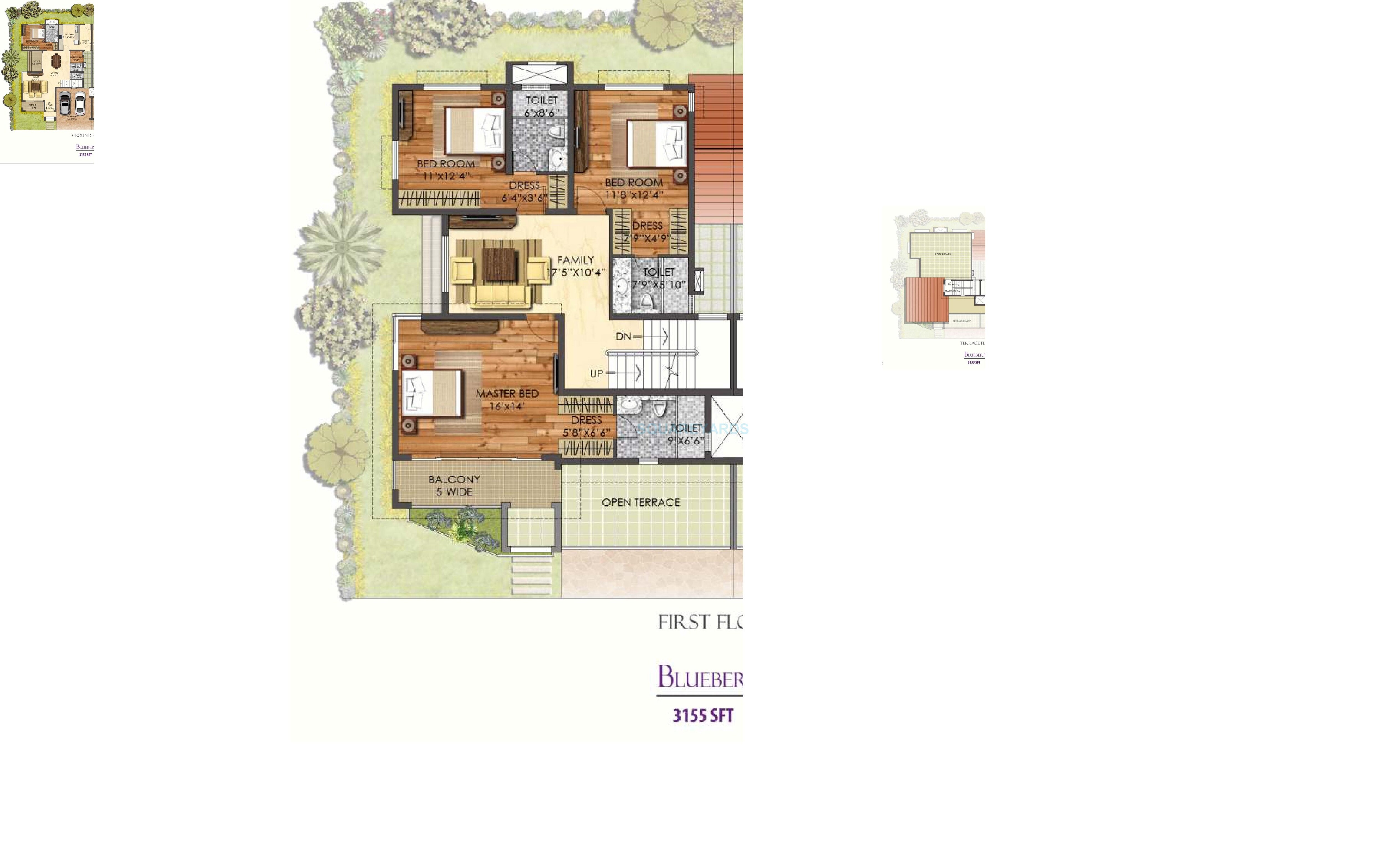 Floor plan of 4 BHK 3155 Sq. Ft. Villa in Prestige Mayberry, Bangalore
