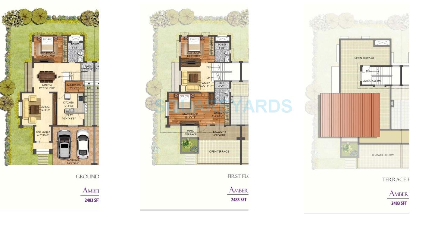 Floor plan of 3 BHK 2483 Sq. Ft. Villa in Prestige Mayberry, Bangalore