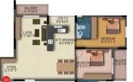 Floor plan of 2 BHK 1180 Sq. Ft. Apartment in Prestige Monte Carlo, Bangalore