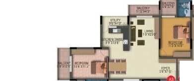 Floor plan of 2 BHK 1245 Sq. Ft. Apartment in Prestige Monte Carlo, Bangalore
