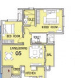 Floor plan of 2 BHK 1293 Sq. Ft. Apartment in Prestige North Point, Bangalore