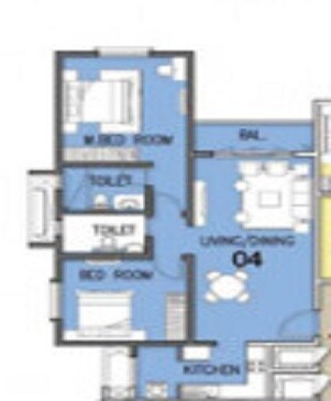 Floor plan of 2 BHK 1477 Sq. Ft. Apartment in Prestige North Point, Bangalore