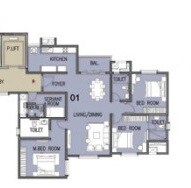 Floor plan of 2 BHK 1726 Sq. Ft. Apartment in Prestige North Point, Bangalore