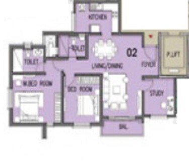 Floor plan of 3 BHK 1851 Sq. Ft. Apartment in Prestige North Point, Bangalore