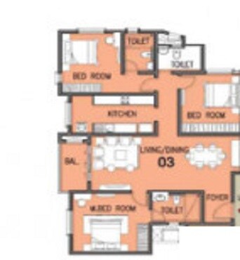 Floor plan of 3 BHK 1997 Sq. Ft. Apartment in Prestige North Point, Bangalore