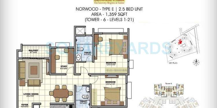 prestige norwood apartment 2bhk 1359sqft1