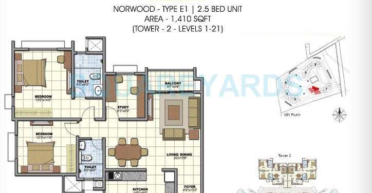 prestige norwood apartment 2bhk 1410sqft1