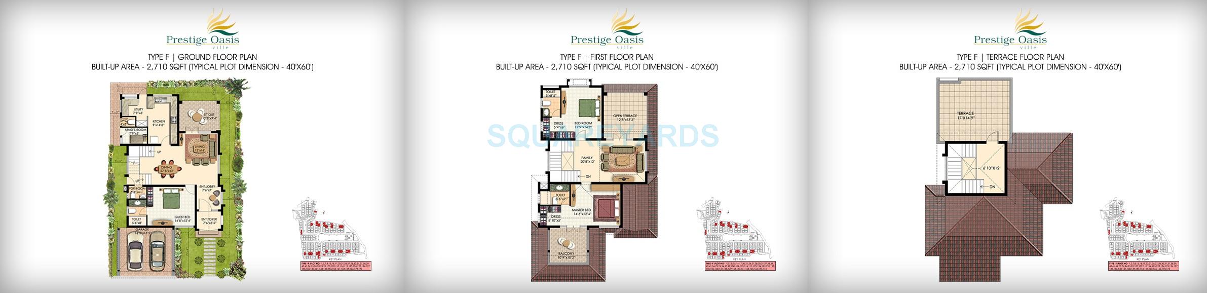 Floor plan of 3 BHK 2710 Sq. Ft. Villa in Prestige Oasis, Bangalore