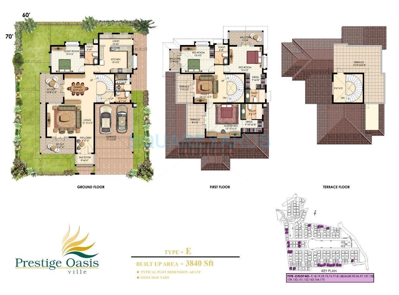 Floor plan of 4 BHK 3840 Sq. Ft. Villa in Prestige Oasis, Bangalore