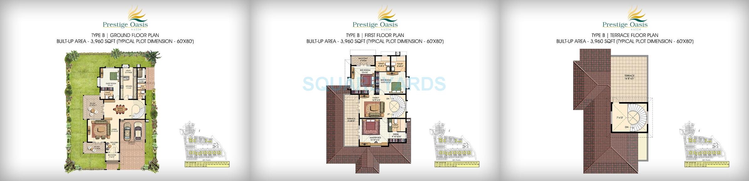 Floor plan of 4 BHK 3960 Sq. Ft. Villa in Prestige Oasis, Bangalore