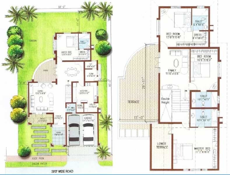 Floor plan of 4 BHK 3500 Sq. Ft. Villa in Prestige Ozone, Bangalore