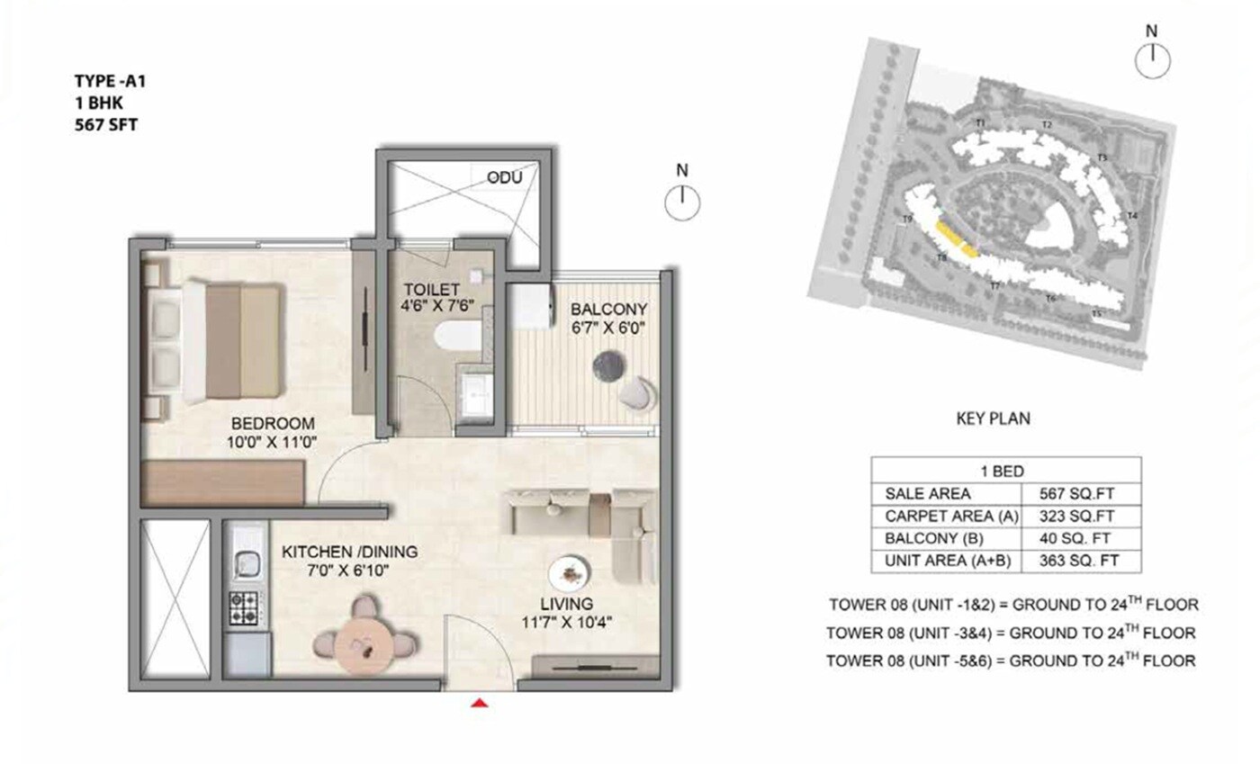 1 BHK 567 Sq. Ft. Apartment