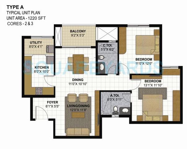 2 BHK 1220 Sq. Ft. Apartment