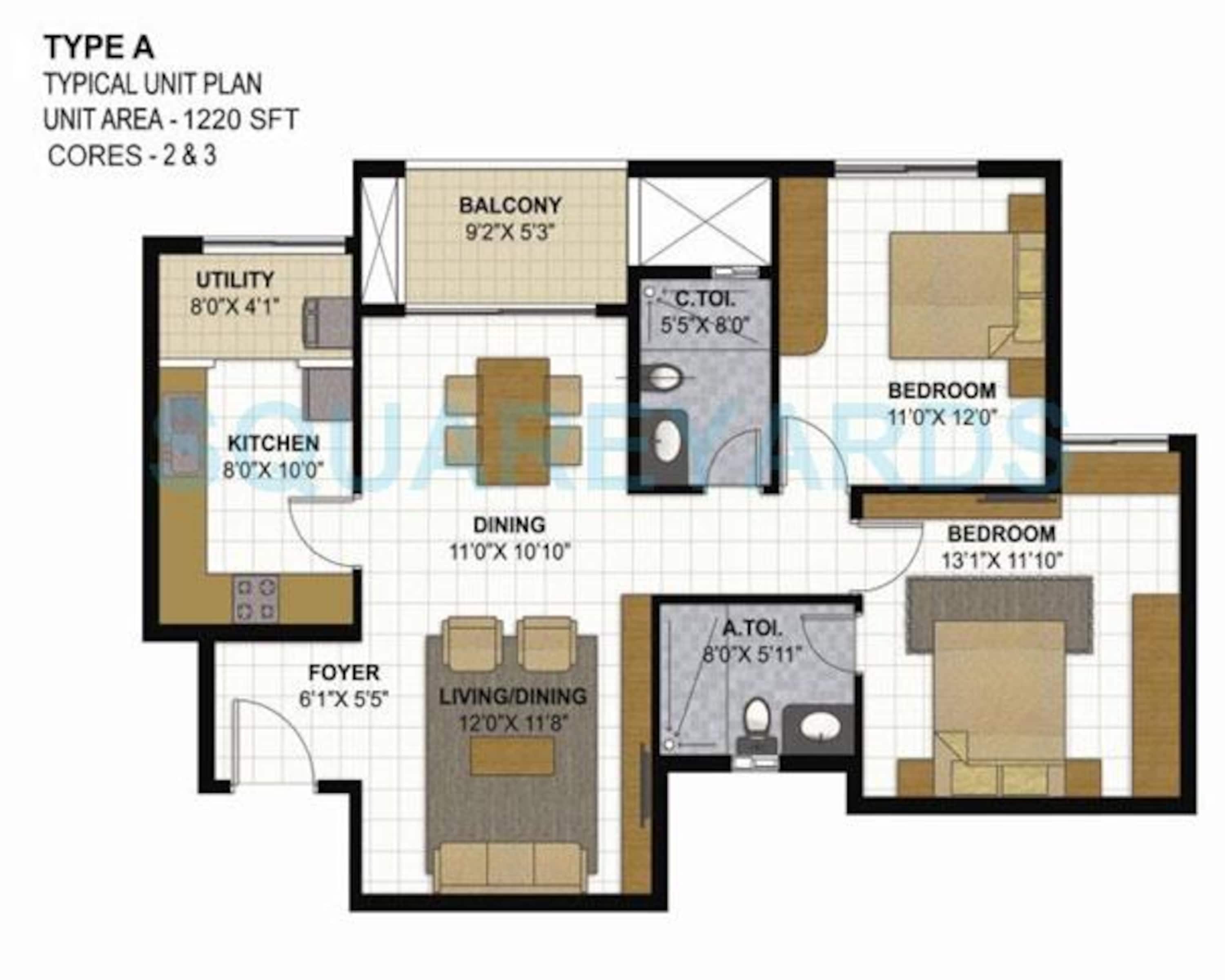 prestige parkview apartment 2bhk 1220sqft1