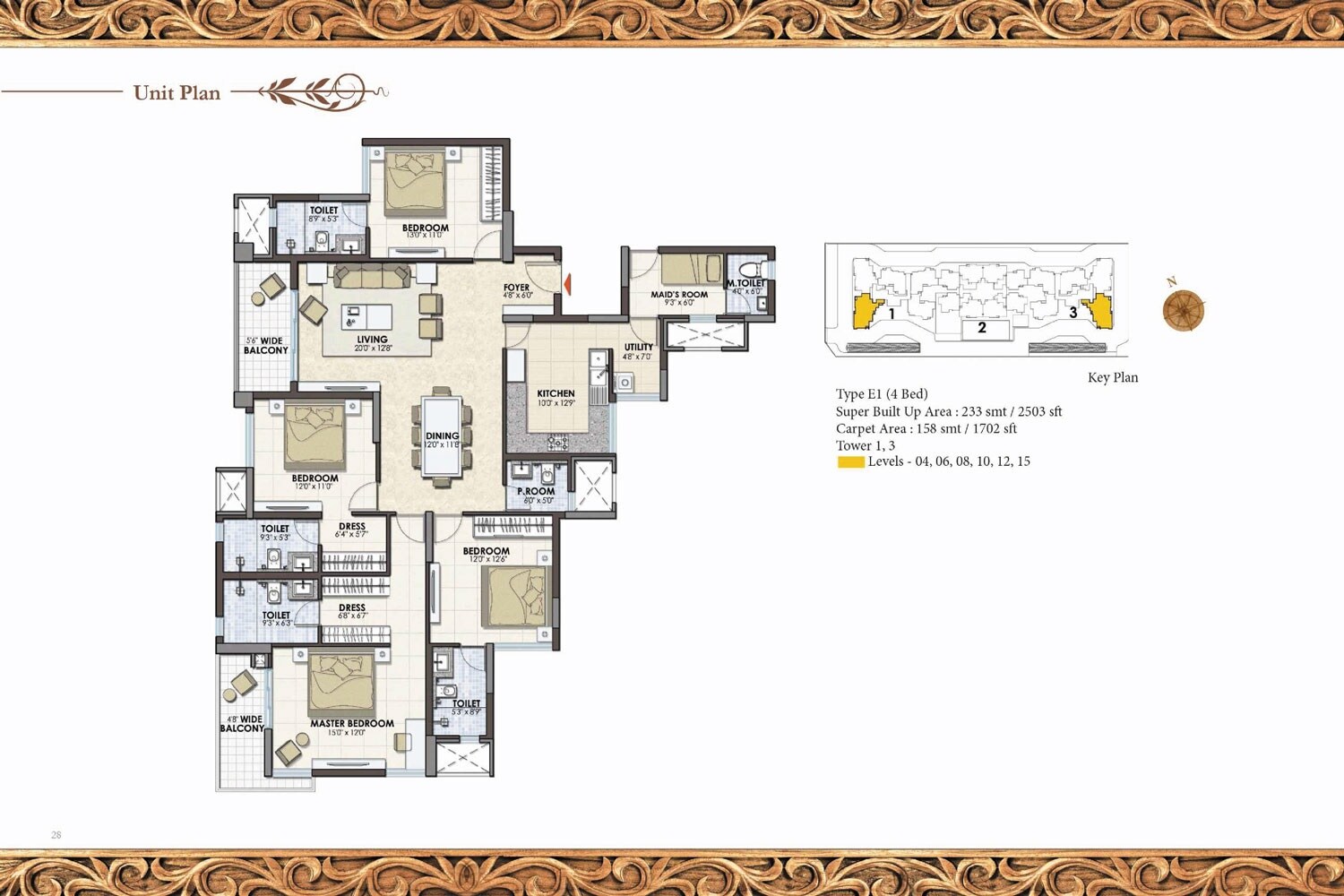 Floor plan of 2 BHK 2503 Sq. Ft. Apartment in Prestige Pine Wood, Bangalore