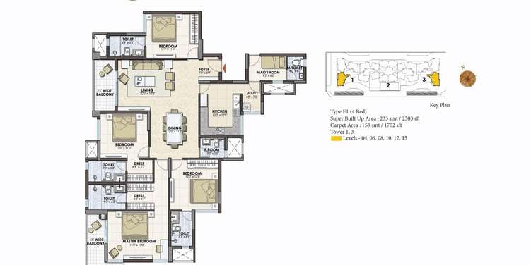 prestige pine wood apartment 4 bhk 2503sqft 20224605174647
