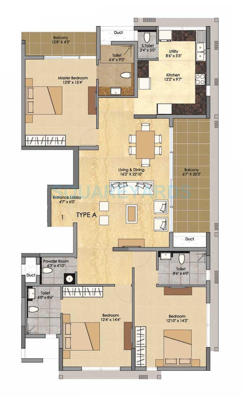 3 BHK 1830 Sq. Ft. Apartment