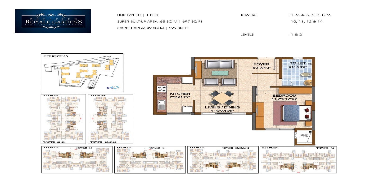 1 BHK 697 Sq. Ft. Apartment