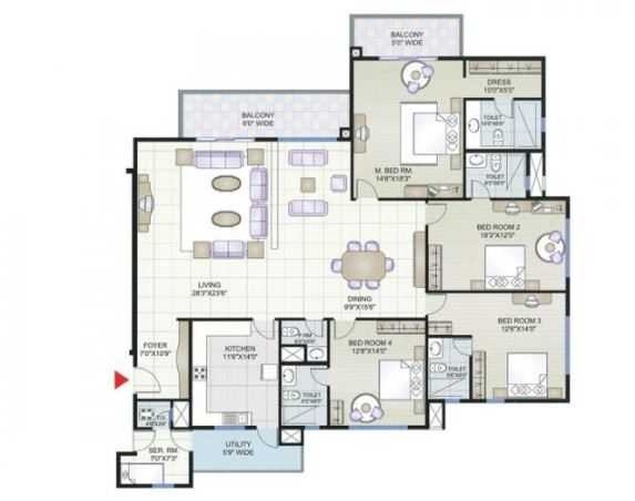 Floor plan of 4 BHK 4036 Sq. Ft. Apartment in Prestige Shantiniketan, Bangalore