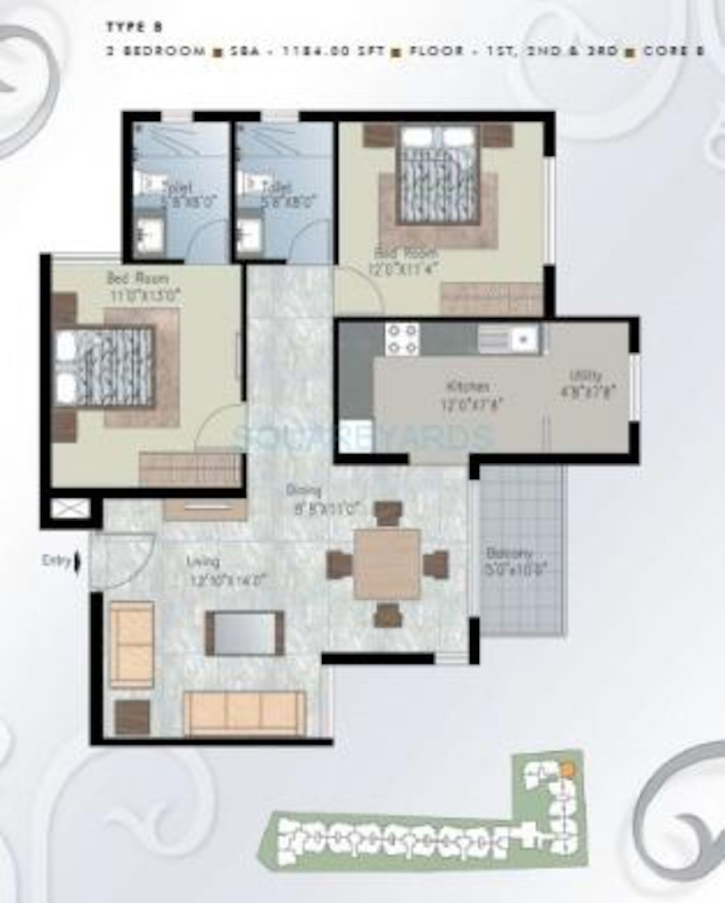 prestige silver crest apartment 2bhk 1184sqft1