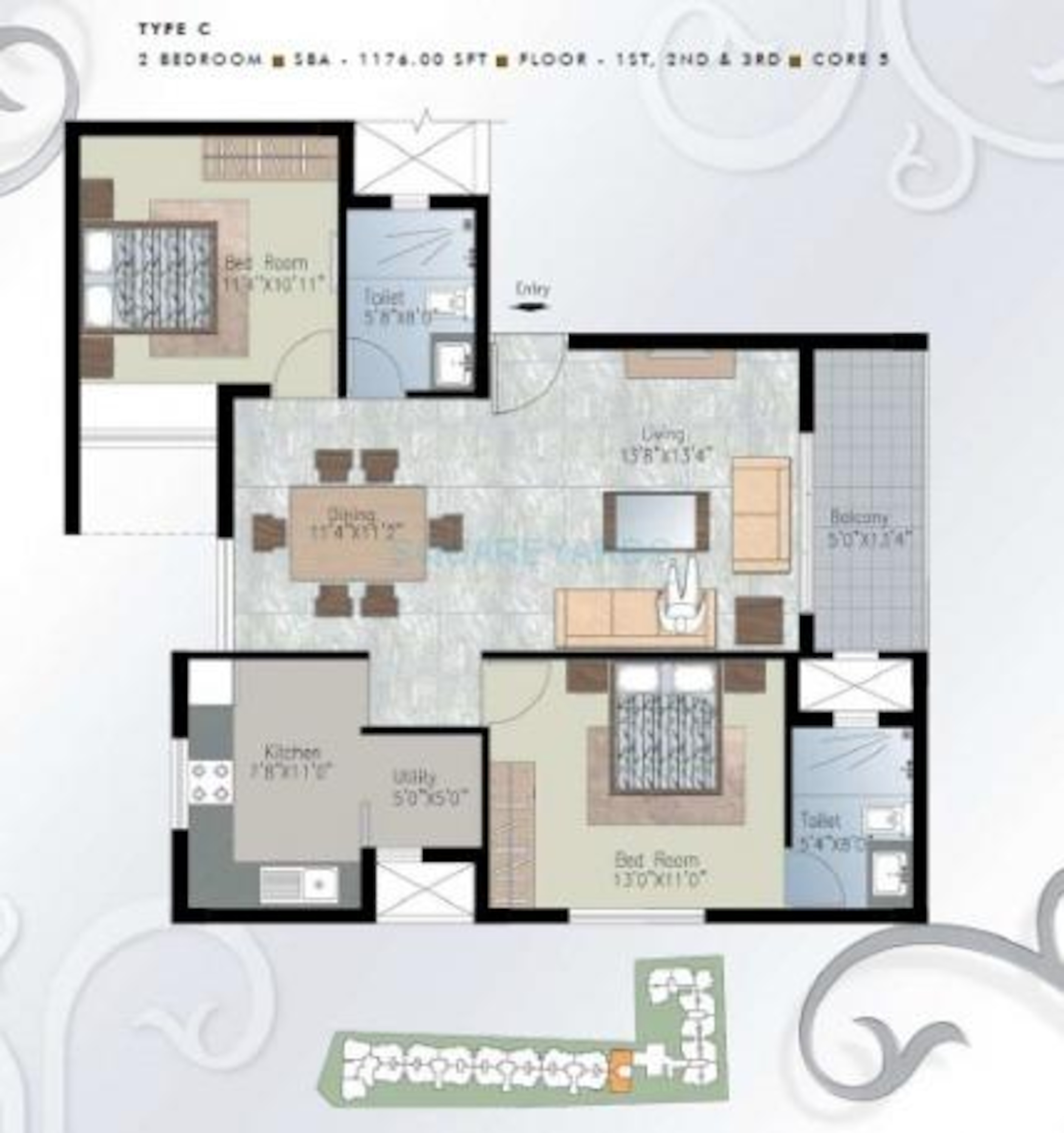 prestige silver crest apartment 2bhk 1248sqft1