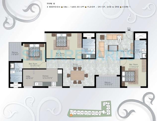 3 BHK 1680 Sq. Ft. Apartment