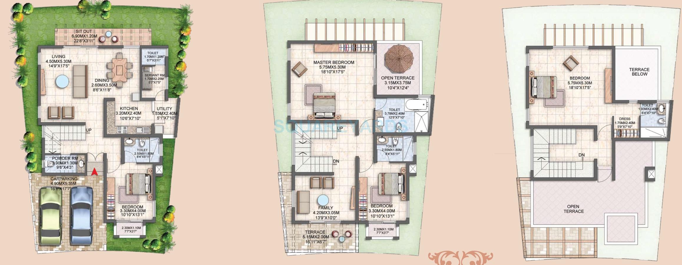 Floor plan of 4 BHK 3606 Sq. Ft. Villa in Prestige Silver Oak Villa, Bangalore