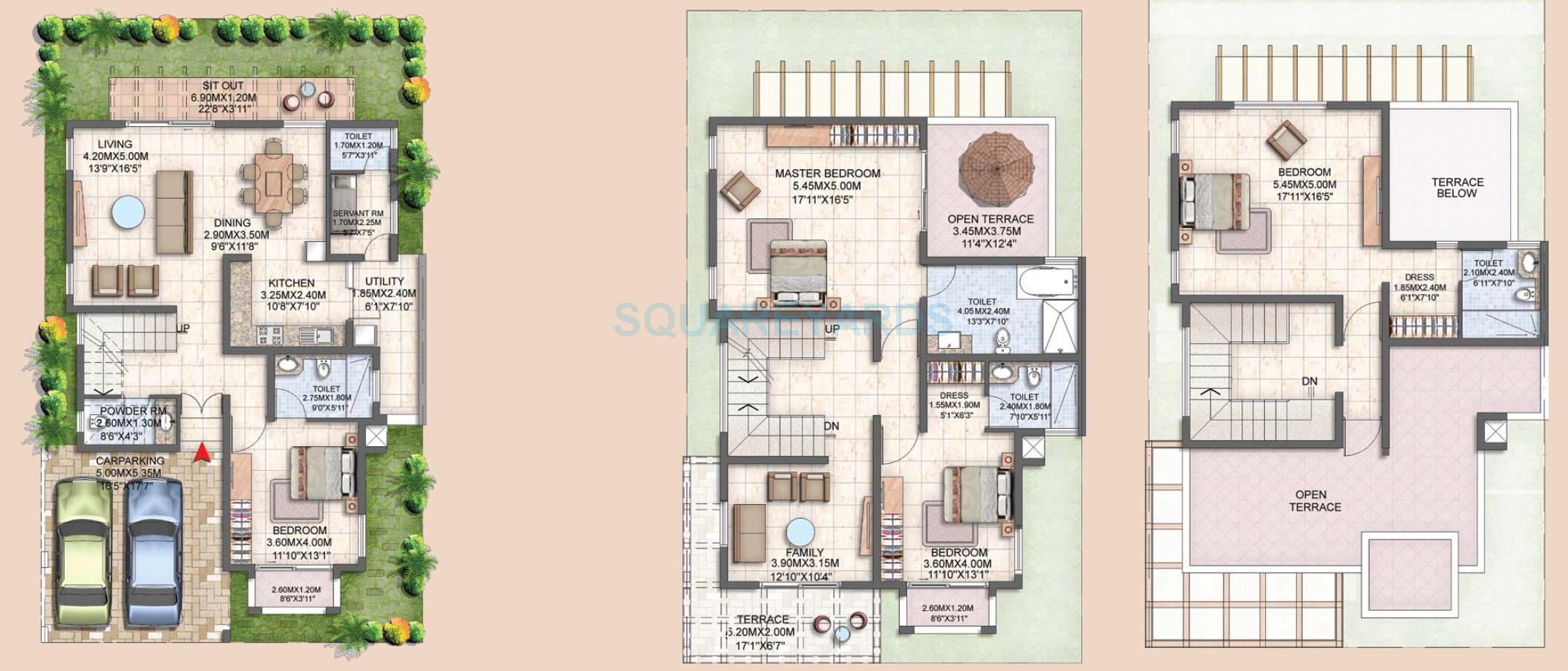 Floor plan of 4 BHK 3660 Sq. Ft. Villa in Prestige Silver Oak Villa, Bangalore