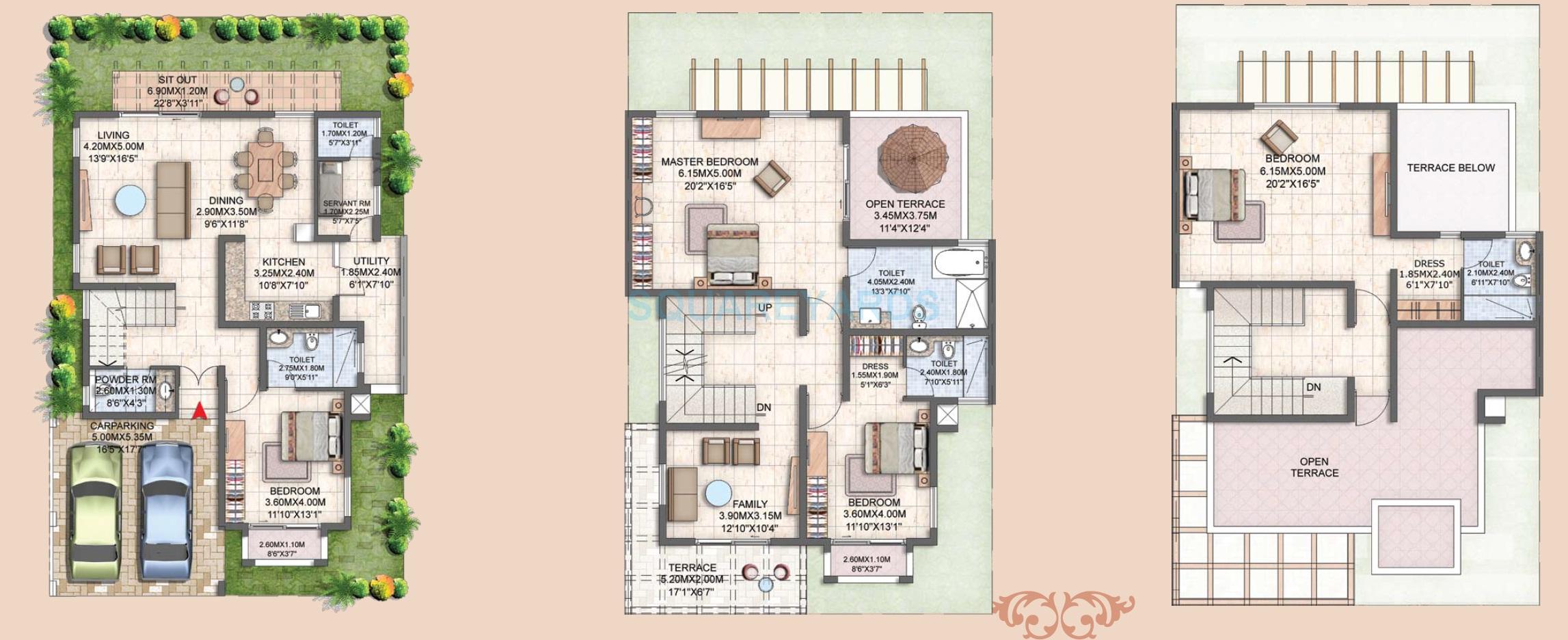 Floor plan of 4 BHK 3714 Sq. Ft. Villa in Prestige Silver Oak Villa, Bangalore