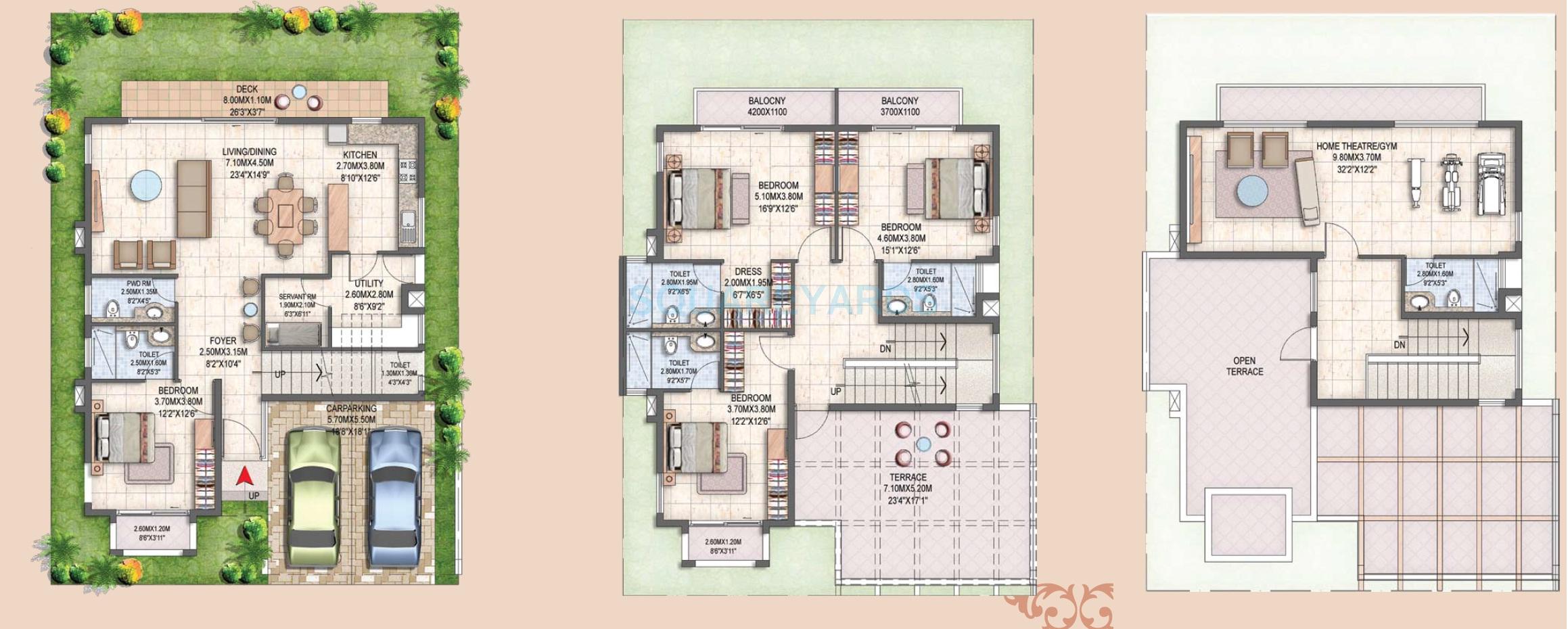 Floor plan of 4 BHK 4144 Sq. Ft. Villa in Prestige Silver Oak Villa, Bangalore