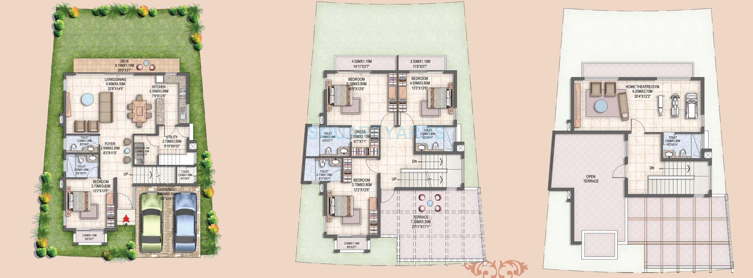 Floor plan of 4 BHK 4176 Sq. Ft. Villa in Prestige Silver Oak Villa, Bangalore