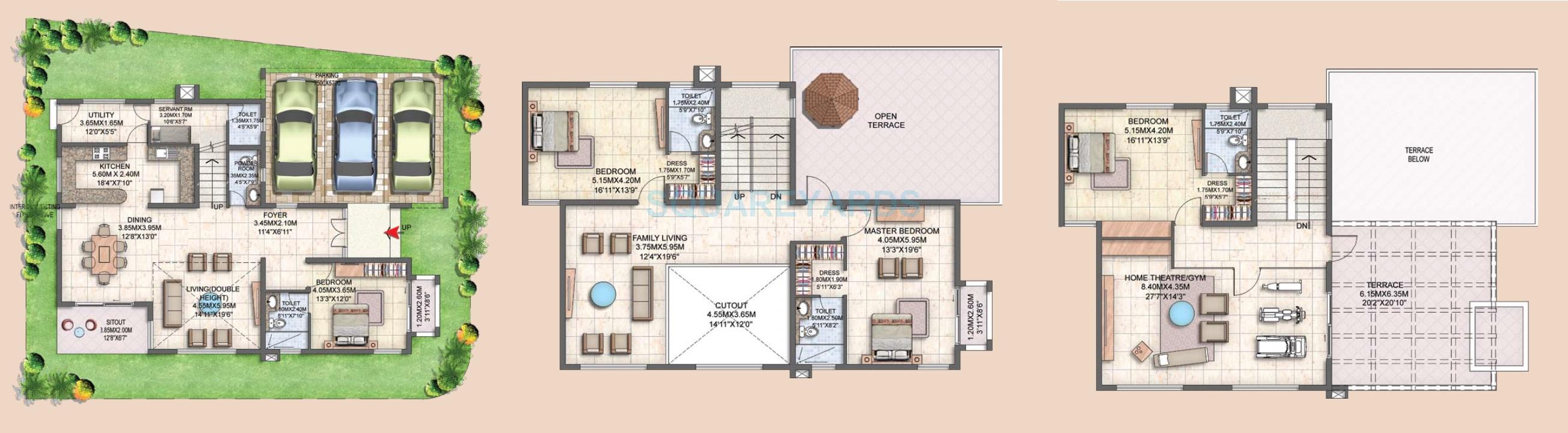 Floor plan of 4 BHK 5059 Sq. Ft. Villa in Prestige Silver Oak Villa, Bangalore