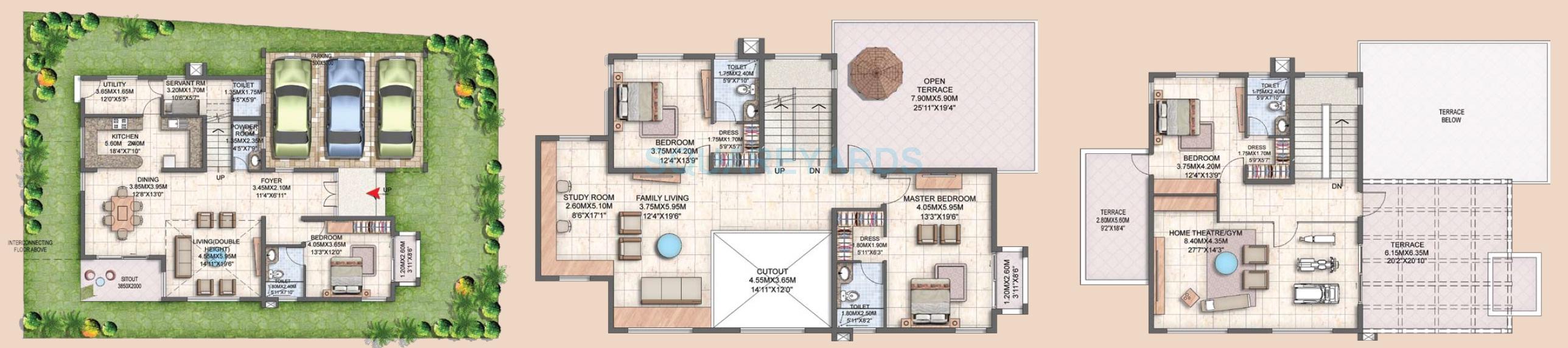Floor plan of 4 BHK 5091 Sq. Ft. Villa in Prestige Silver Oak Villa, Bangalore