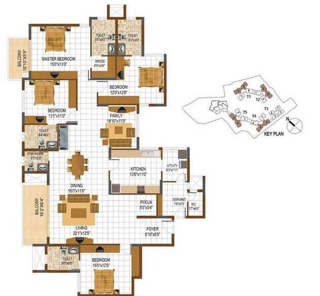 Floor plan of 4 BHK 2900 Sq. Ft. Apartment in Prestige South Ridge, Bangalore