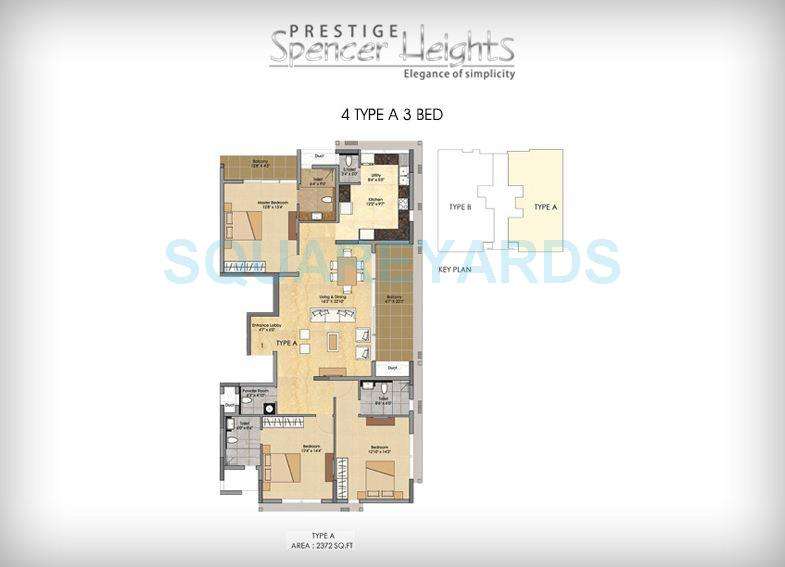 3 BHK 2372 Sq. Ft. Apartment in Prestige Spencer Heights