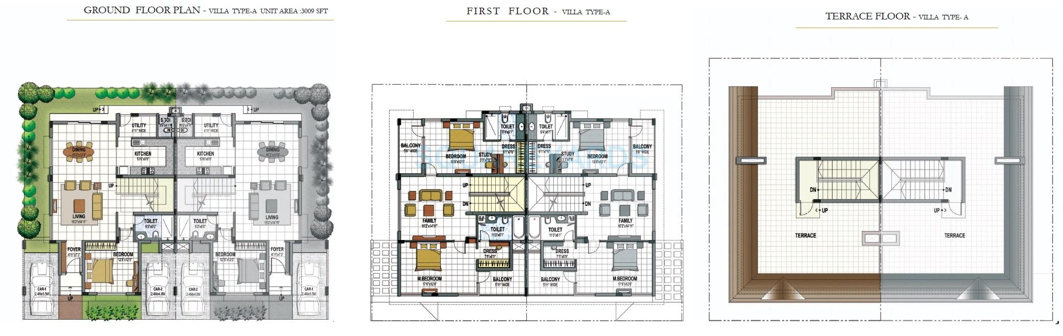 Floor plan of 3 BHK 3009 Sq. Ft. Villa in Prestige Summer Fields, Bangalore