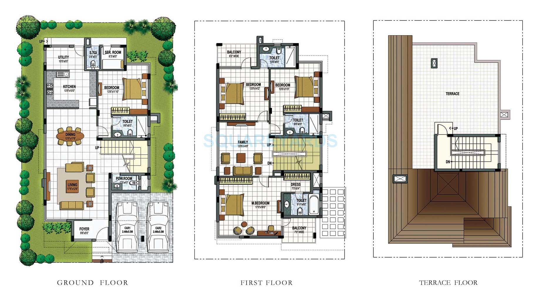 Floor plan of 4 BHK 3095 Sq. Ft. Villa in Prestige Summer Fields, Bangalore