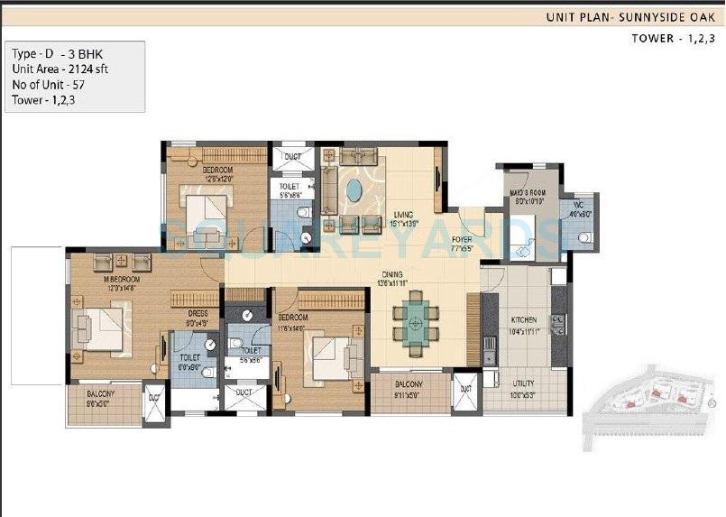  3 BHK Apartment at Prestige Sunnyside, Devarabeesana Halli – for Rent