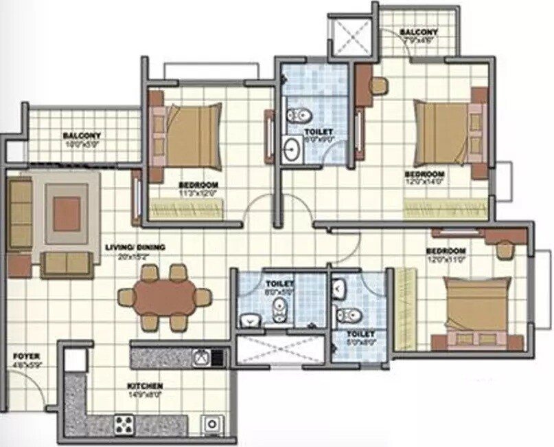 Floor plan of 4 BHK 1571 Sq. Ft. Apartment in Prestige Sunrise Park Brichwood, Bangalore