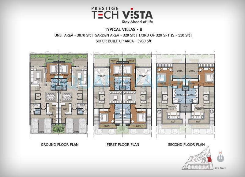 Floor plan of 4 BHK 3980 Sq. Ft. Villa in Prestige Tech Vista, Bangalore