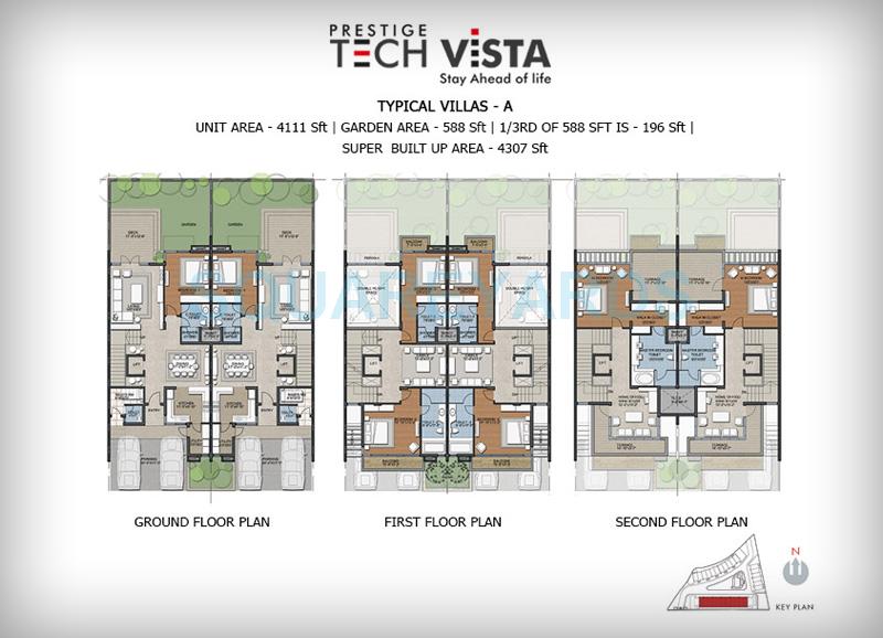 Floor plan of 4 BHK 4307 Sq. Ft. Villa in Prestige Tech Vista, Bangalore